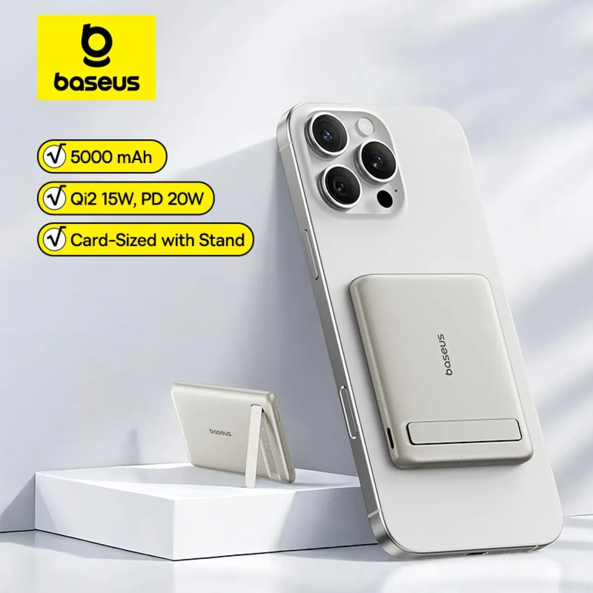 פאוורבנק מגנטי Qi2, 5000mAh, 20W